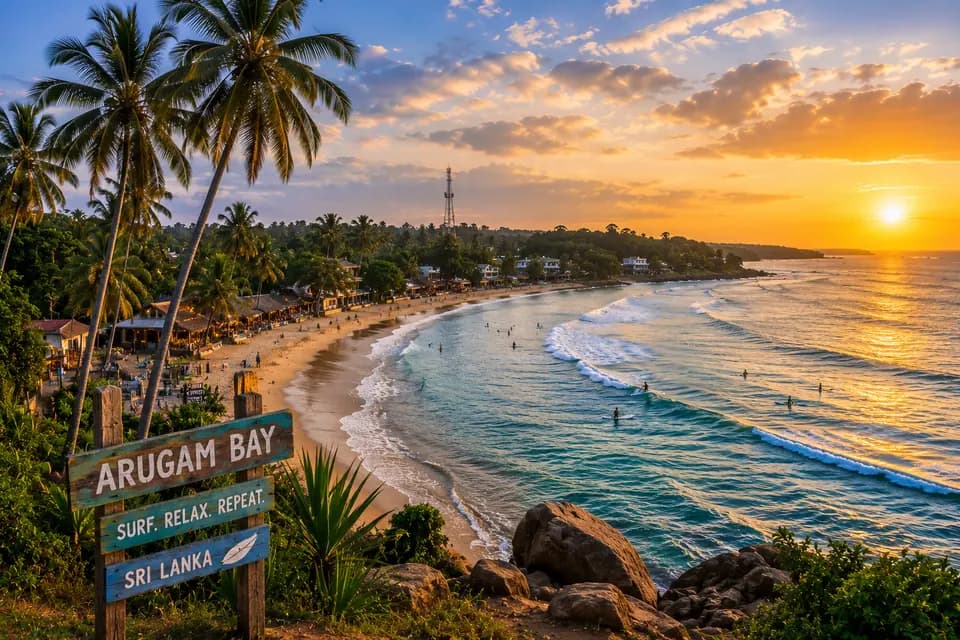 Arugam Bay beach and surf coast in Sri Lanka