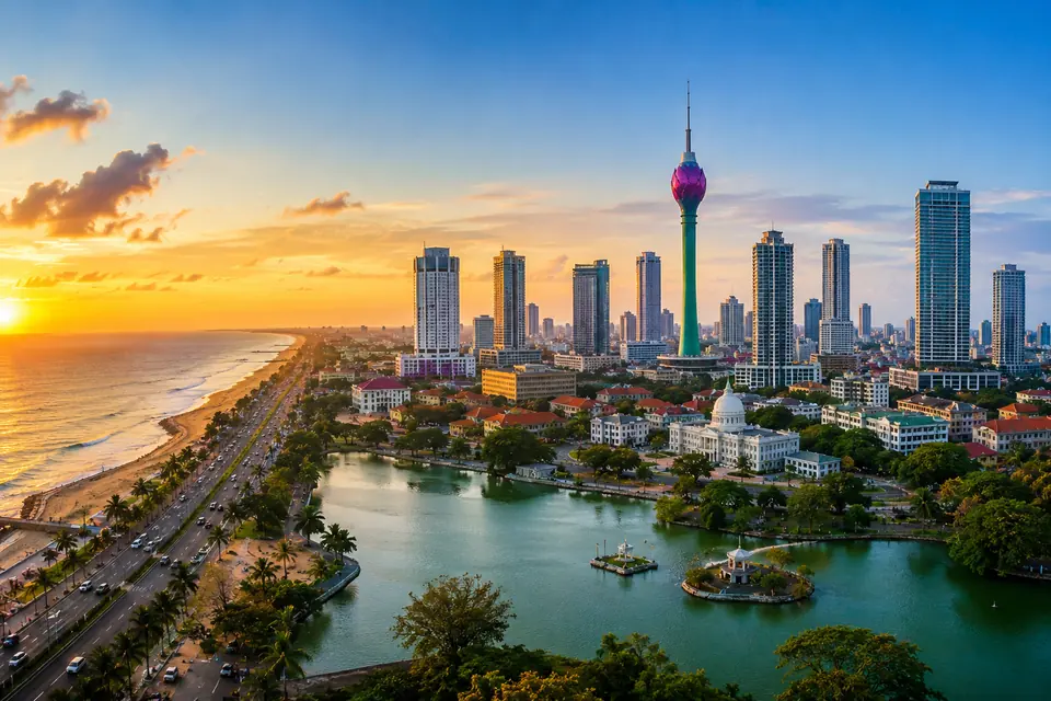 Colombo city skyline and harbor in Sri Lanka