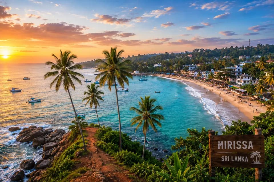Palm trees along the Mirissa coast in Sri Lanka