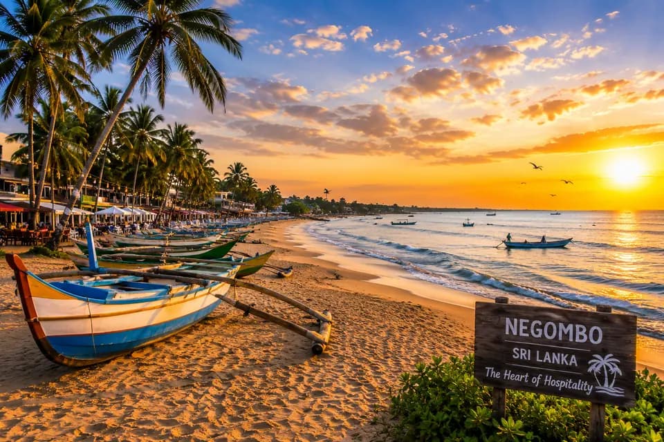 Negombo beach and palm trees in Sri Lanka
