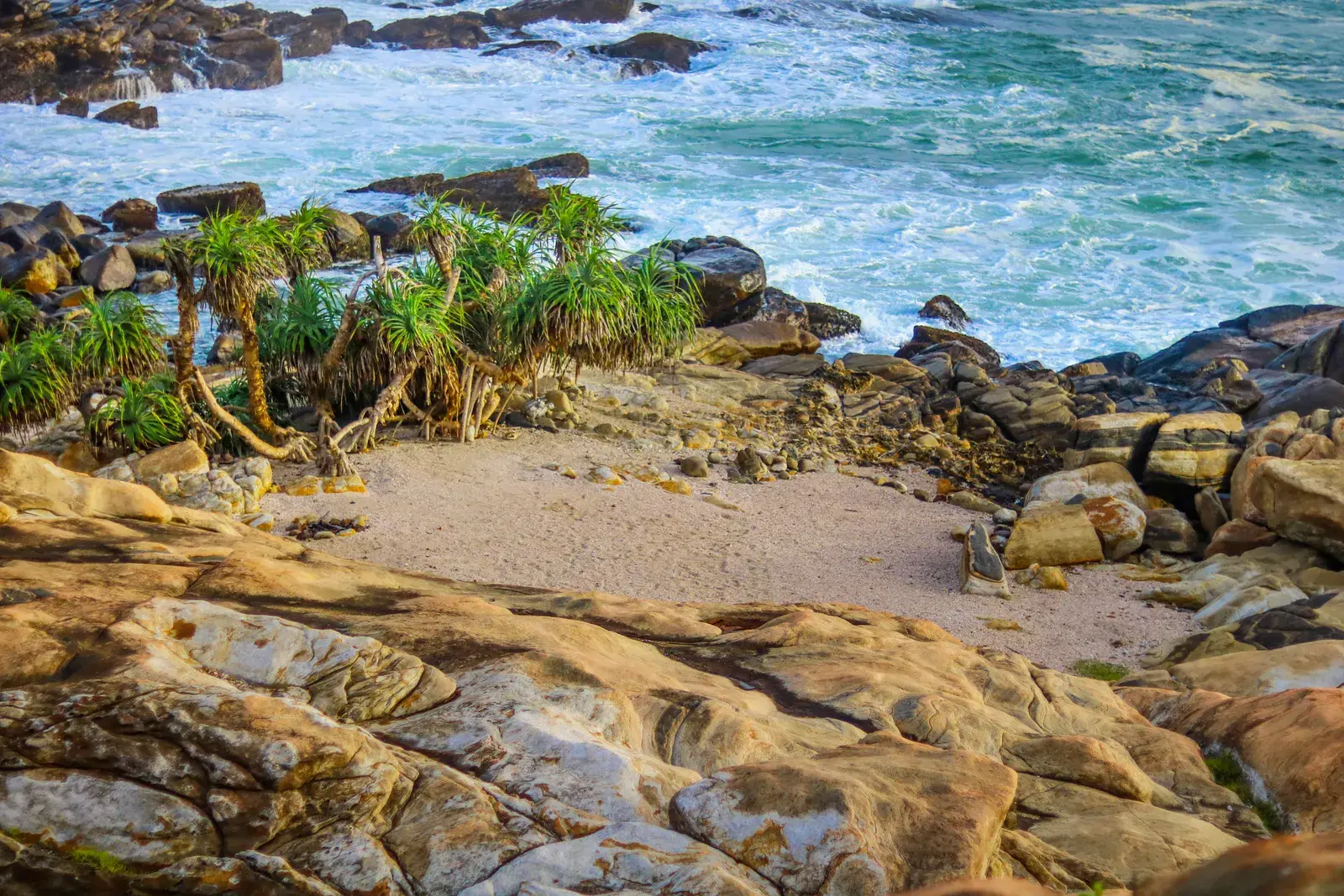 An elevated view of the coastline near Nilwella, close to Hiriketiya