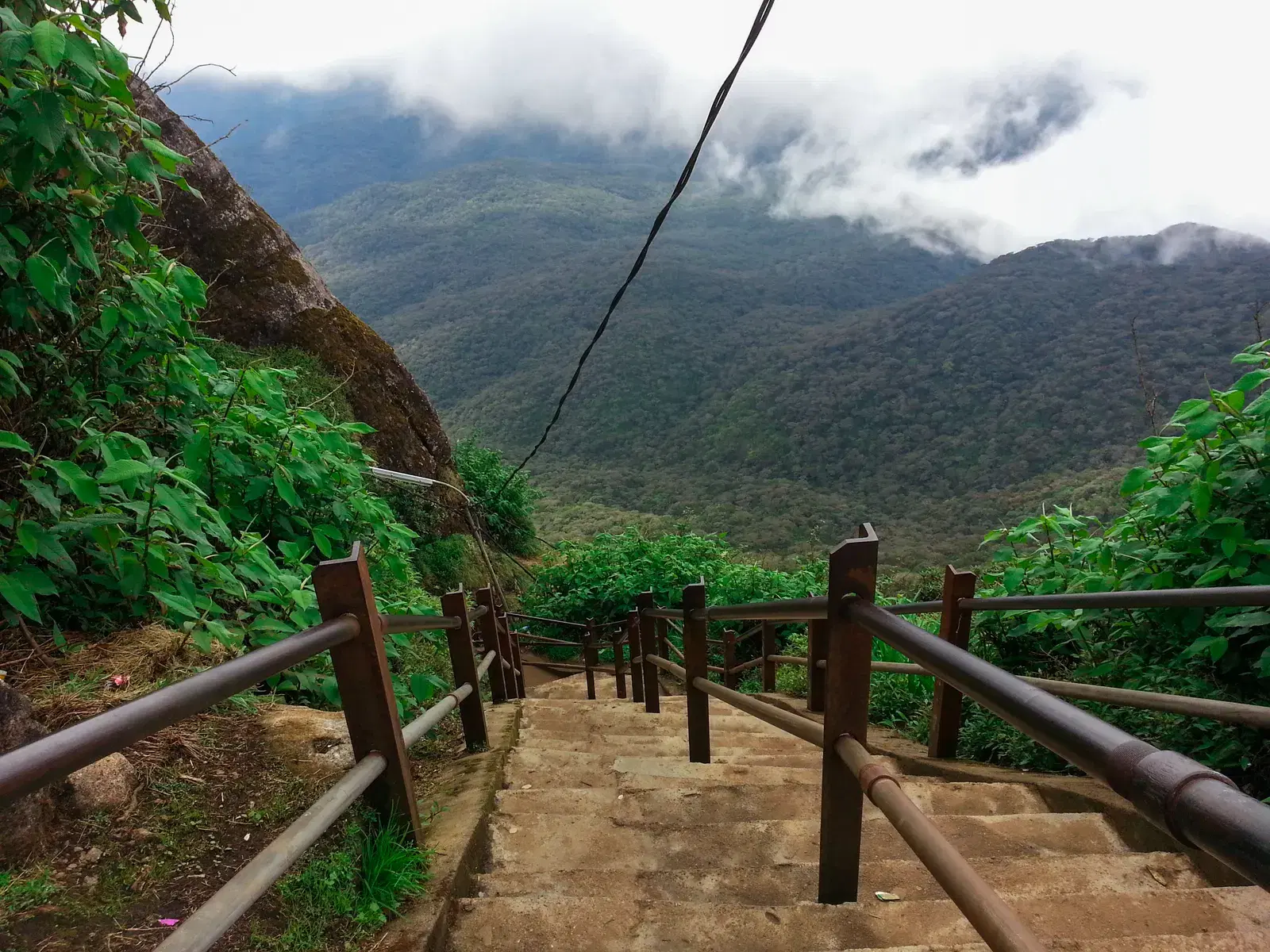 The illuminated stone staircase leading up Adam's Peak