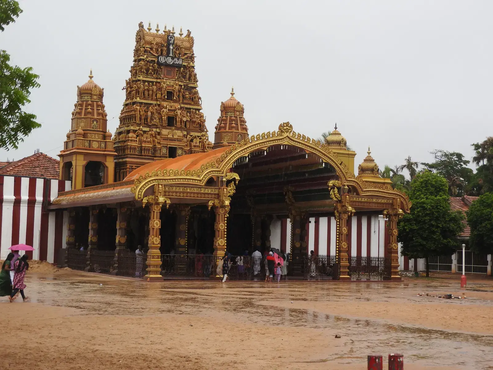The colorful gopuram tower of Nallur Kandaswamy Temple in Jaffna
