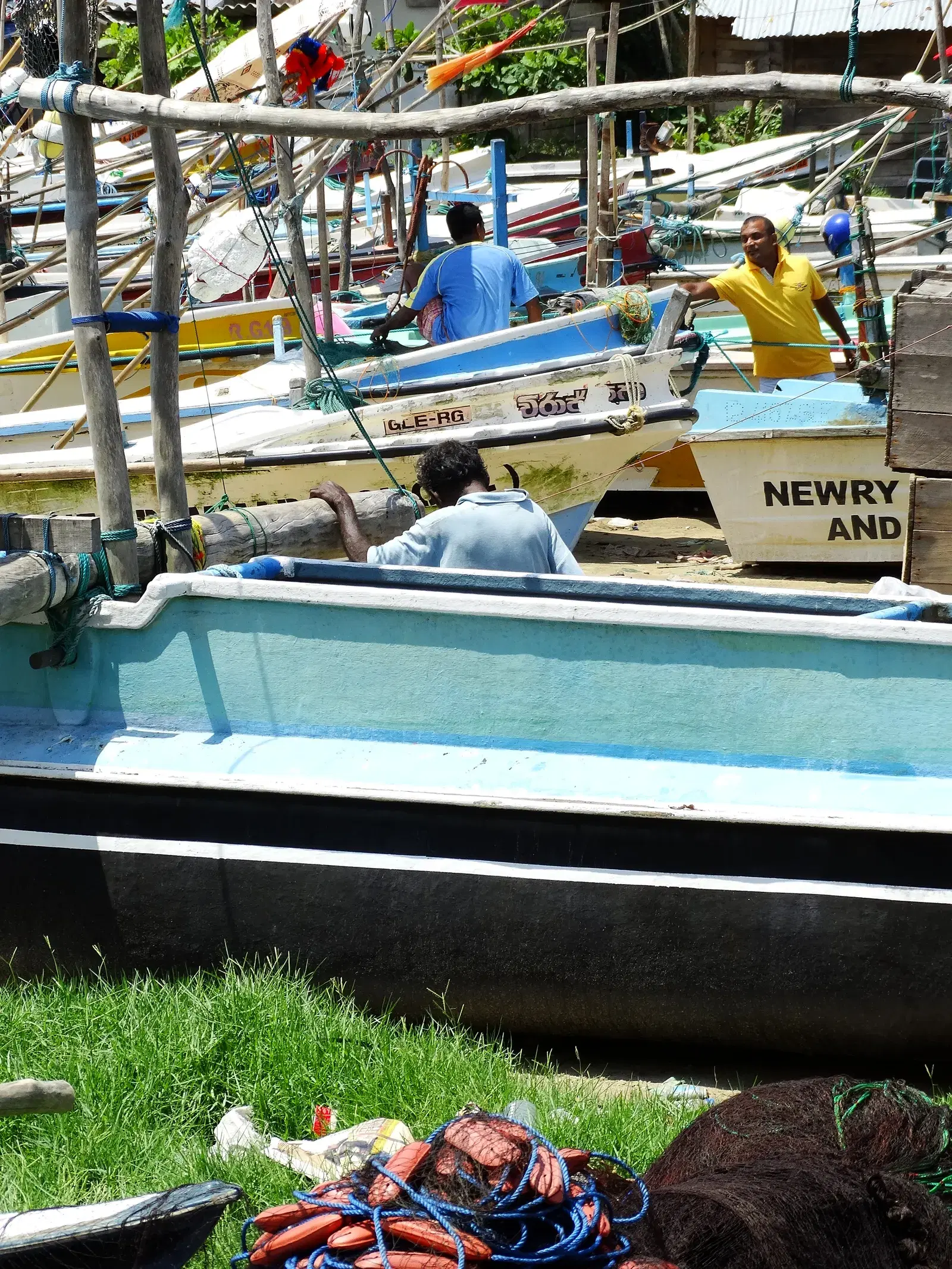 Traditional fishing boats on a beach near Galle, close to Ahangama