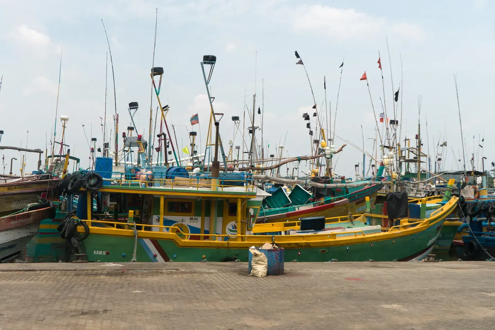 Fishing boats in Mirissa harbour, the same dock whale-watching boats depart from