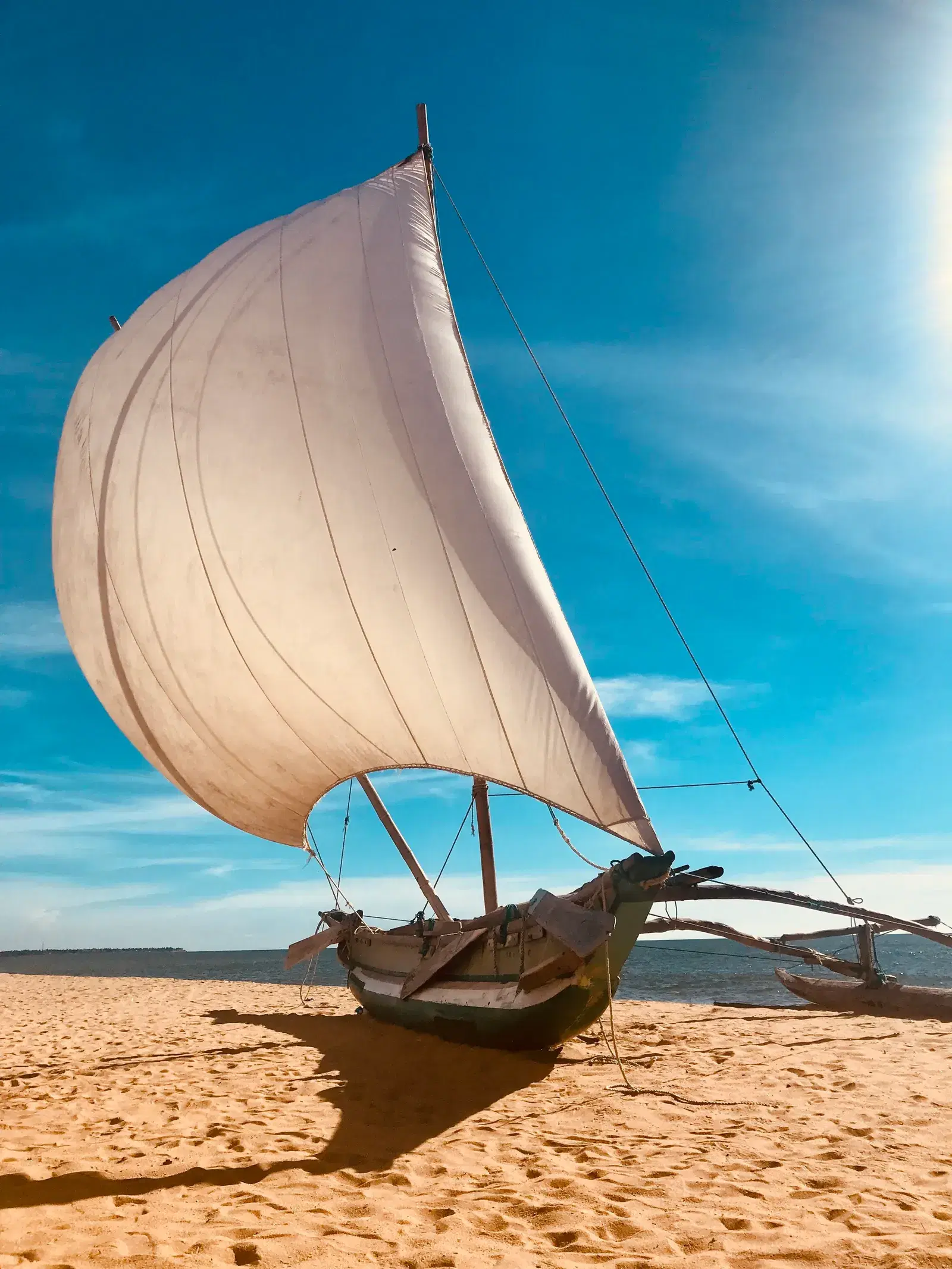 A traditional outrigger fishing boat (oruwa) at Negombo