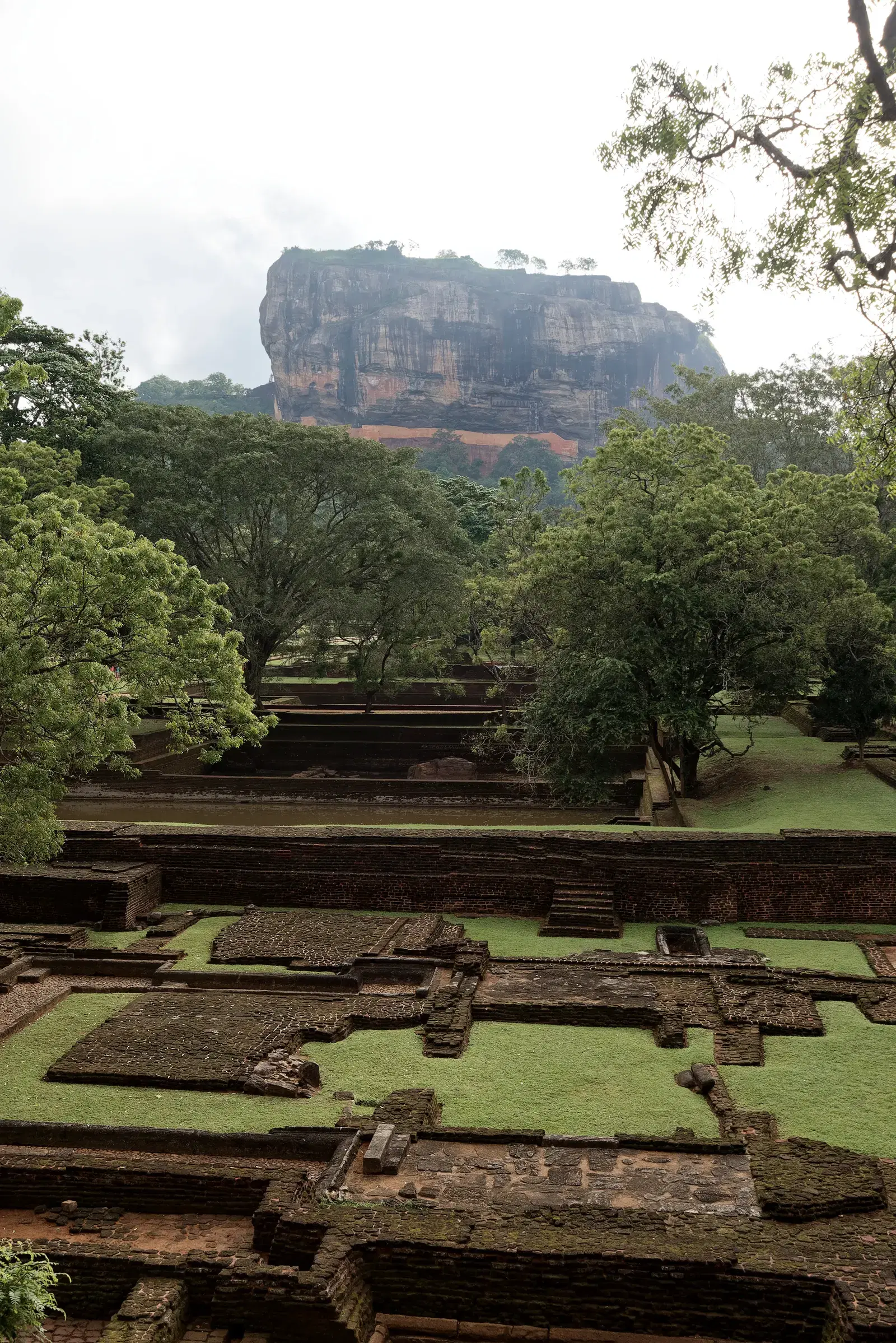 Distant view of Sigiriya Rock rising above the surrounding forest